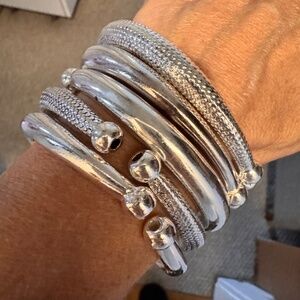 5 Silver Bangles Bracelets Set